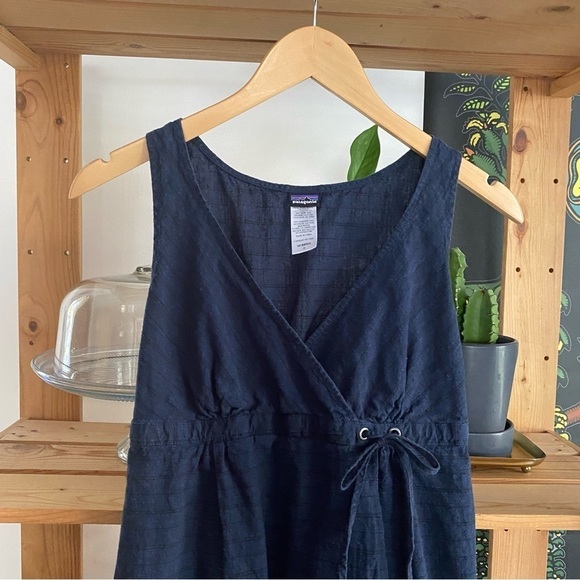 Patagonia Blue Black Stripe Island Hemp Crossover Dress - Picture 5 of 16